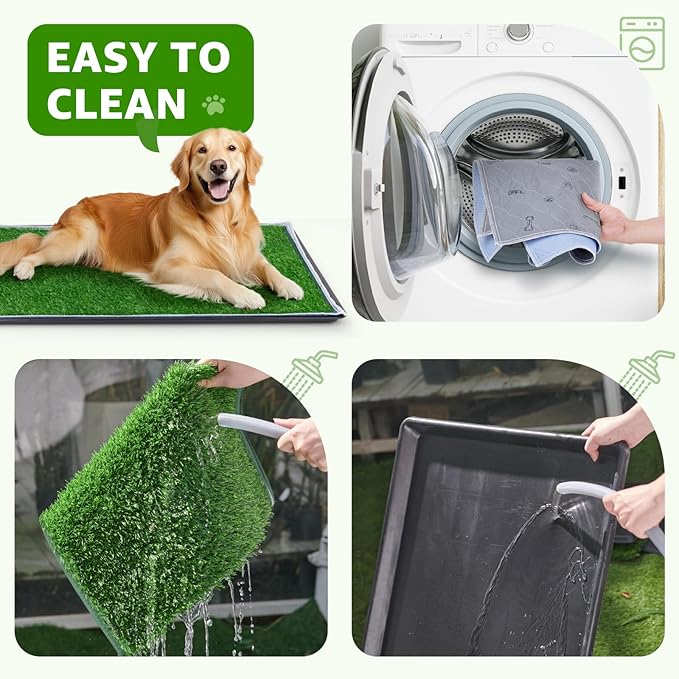 Dog Grass Pad with Tray Extra Large 47.6‘’x29.2'',Portable Dog Litter Box with 2 Pcs Replacement Hemming Artificial Grass & Washable Reusable Pee Pads, Indoor Outdoor Fake Grass Pad for Dogs Potty