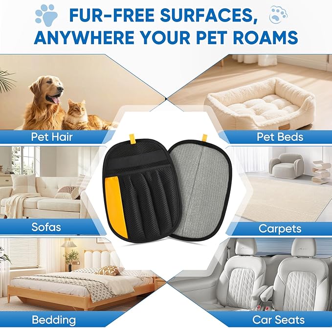 Upgraded Pet Hair Removal Glove, Five-Finger Electrostatic Reusable & Quick-Clean Grooming Remover Gloves for Dogs & Cats, Gently Remove Fur from Furniture, Laundry, Carpet & Car Seats