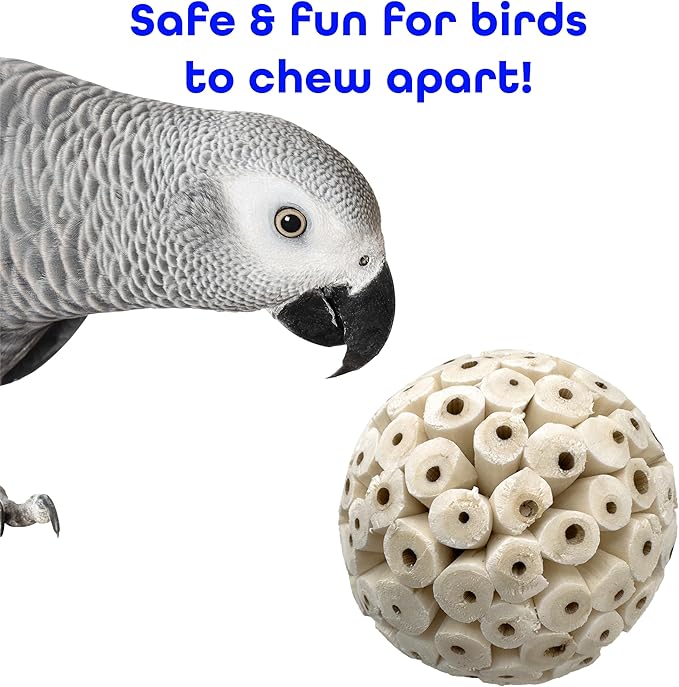 9001 Pk4 3.2 Inch Handmade Sola Wood Balls - Natural Bird Toys for Cage - Soft Shreddable Chewing Foot Toys for Cockatiel, Parakeet, Parrot & Conure - Safe Foraging Birdcage Accessories & DIY Parts