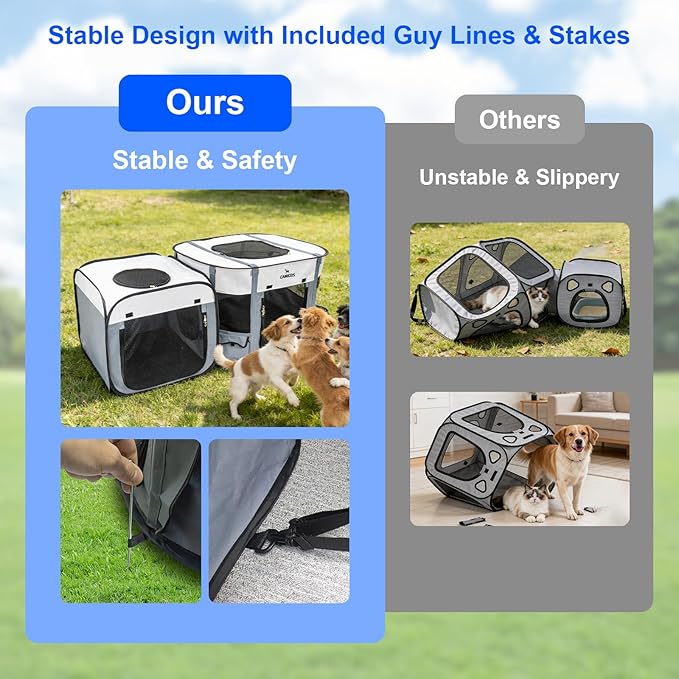 Cat Playpen with Separate Areas, Pet Playpen Indoor House for Small Dog, 2-in-1 Waterproof Dog Crate Furniture Tent Cage Outdoor, Large Portable Pop Up Cat Enclosure Kennel for Puppy/Kitten