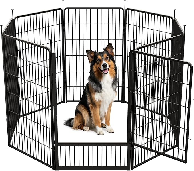 SunsGrove Dog Playpen Outdoor, Heavy Duty 45 Inch 8 Panels Dog Playpen for Large Dogs, Free and Safe Play Dog Fence Indoor, Black