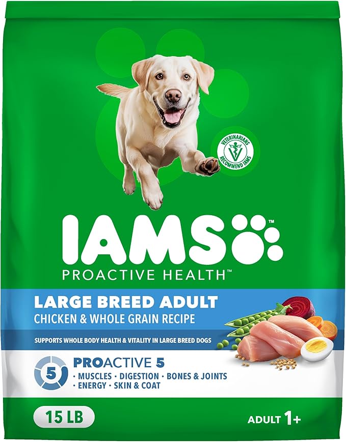 IAMS Proactive Health Large Breed Adult Dry Dog Food Chicken & Whole Grain Recipe, 15 lb. Bag