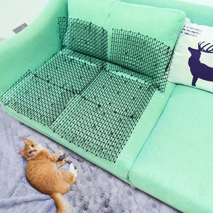 Pomeat 15 PCS Cat Scat Mat with Spikes 16 x 12'' Cat Deterrent Outdoor Scat Mats for Cats and Dogs Cat Spikes for Garden Fence Indoor Furniture Cat Deterrent Mat with 10 Staples