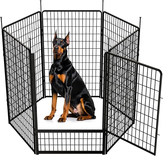 SunsGrove Dog Playpen with Wider Door, Heavy Duty Dog Pen, Anti Rust Dog Fence, Easy Insert into Soil, Pet Playpen for Yard RV Camping (50 inch, 6 Panels)