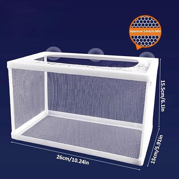 Fish Breeding Box – Aquarium Breeder Box with Mesh, Fish Fry Hatchery & Isolation Box, Suction Cup Fish Tank Breeding Box, Juvenile Fish Separation Net for clownfishh and Other Fish