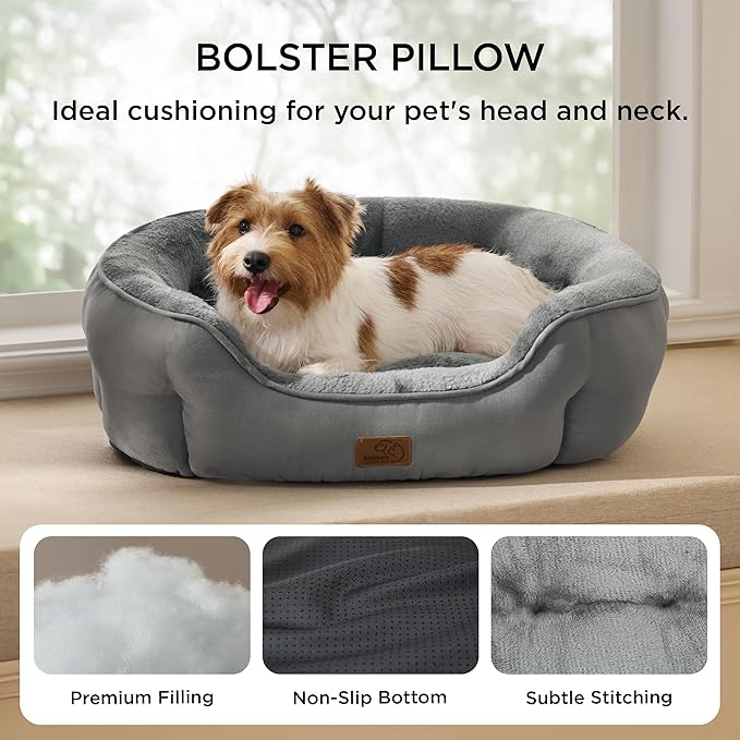 Bedsure Dog Bed for Medium Dogs - Round Washable Medium Pet Bed, Anti-Slip Donut Fluffy Plush Indoor Fur Cat Bed, 28 inches, Grey