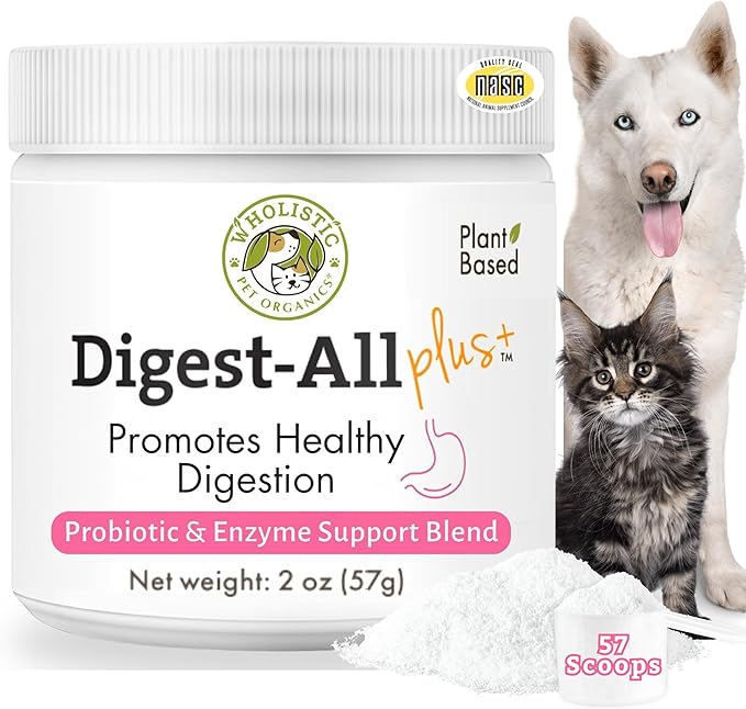 Wholistic Pet Organics Probiotics for Dogs with Digestive Enzymes & Prebiotic Fiber - 2 Oz - Daily Cat & Dog Probiotics for Digestive Health, Anti Diarrhea & Gut Support - Cat Probiotic - 57 Scoops