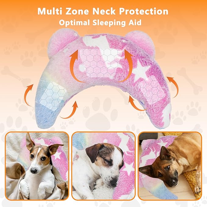 Pet Calming Pillow for Dogs, Soft U-Shaped Pillow Glow in The Dark, Joint Relief, Sleep Comfortably,Suit for Small, Medium, Large Dogs, Fluffy Pet Neck Pillow (M-Light Pink)