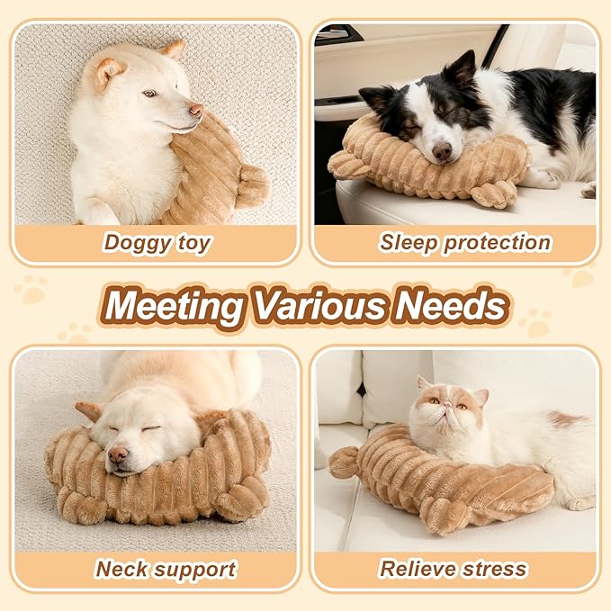 Jiupety Dog Calming Pillow, Soft and Neck-Friendly, Washable Pet Neck Pillows for Small Medium Large Dogs and Cats, 17" x 10", Coffee