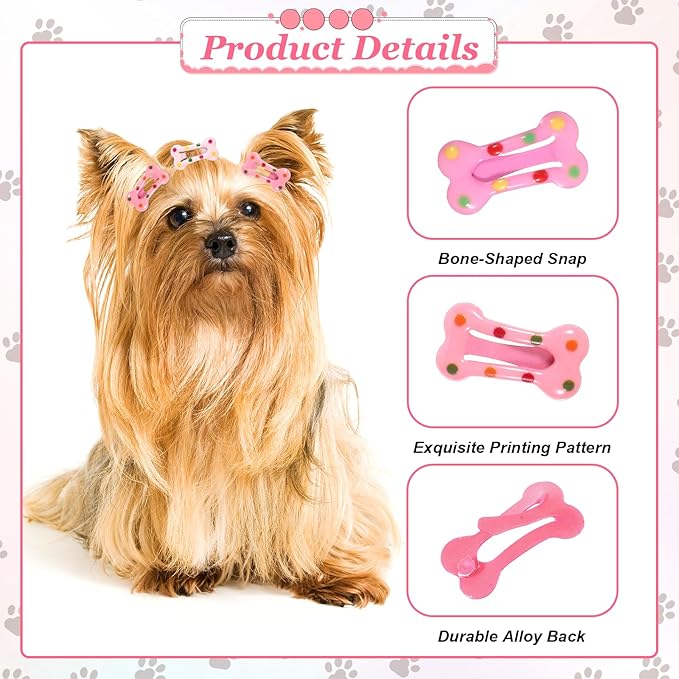 50PCS Bone Hair Clips, Multicolor Small Girl Dog Pin with Metal Clip for Cat Colorful Pet Supplies Hair Clips for Dog Grooming Apparel Girl Pet Hair Accessories(Random)