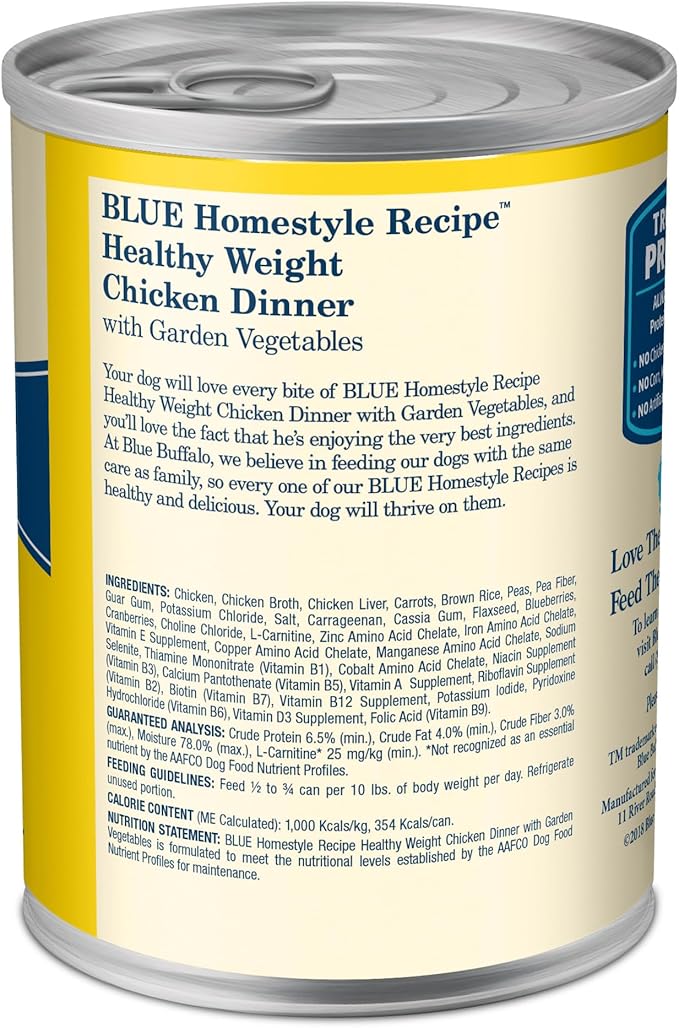 Blue Buffalo Homestyle Recipe Healthy Weight Adult Wet Dog Food, Chicken Dinner With Garden Vegetables, 12.5-oz Can (Pack of 12)
