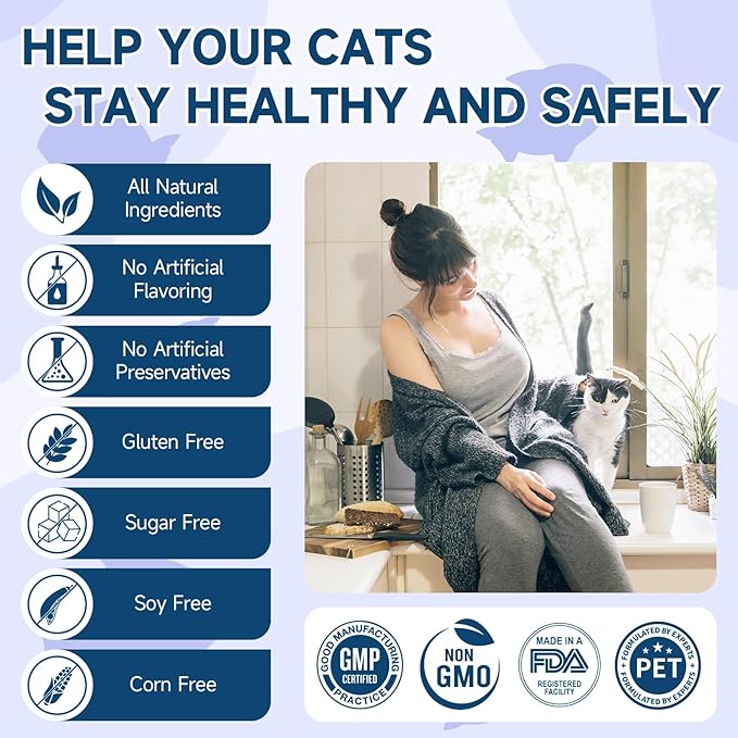 Hemp Cat Calming Treats, 200 Treats Calming Chews for Cats for Anxiety & Stress Relief, Calming Treats for Cats with Hemp Oil, Melatonin Cat Calming Chews for Stress | Sleep | Separation