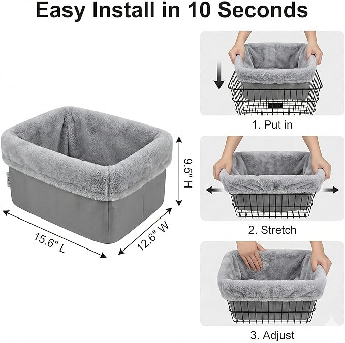 ANZOME Dog Bike Basket Liner (Liner Only), Soft Sherpa Padded Cover for Wire Bicycle Baskets, Warm Winter Pet Carrier Insert Bed with Durable Canvas & Elastic Fit (Grey)