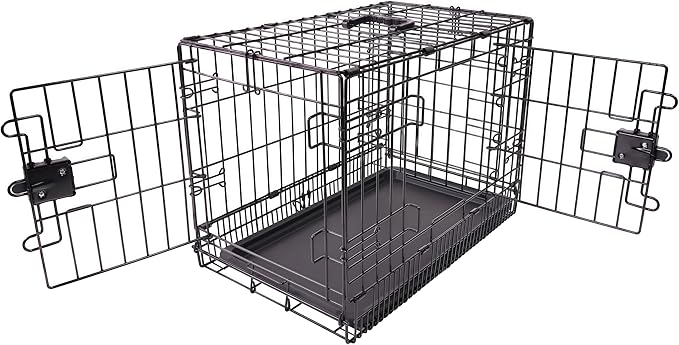 Amazon Basics - Durable,Foldable Metal Wire Dog Crate with Tray, Double Door, Divider, 22 x 13 x 16 in, Black