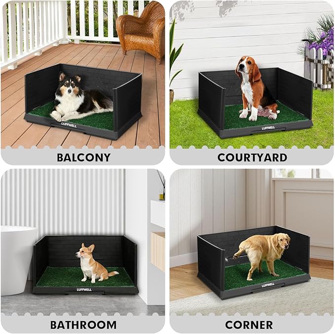 Dog Grass Pad with Tray & Drawer, Indoor Dog Potty Training System, 2 Reusable Turf Pads, 3 High Walls for Splash Protection, Easy-Clean Urine Collection Drawer for Small/Medium Dogs