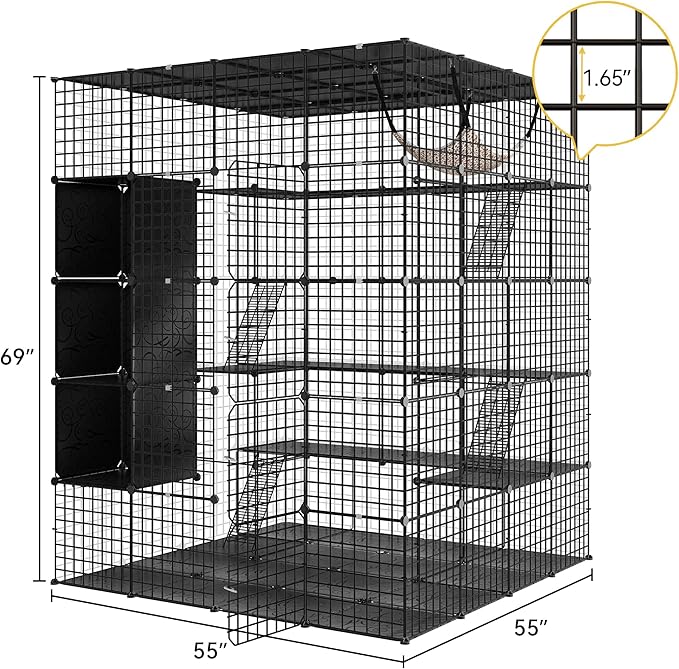 DWVO 5 Tier Large Cat Cage Indoor: Kitten Enclosure DIY Playpen Catio with Large Hammock for 1-4 Cats