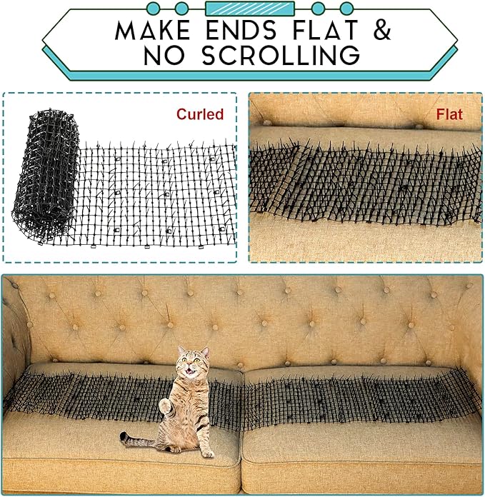 Zopeal 6.5ft Cat Repellent Mat with 8 Ground Stakes 8 Zip Ties, Spikes Deterrent Mat Keep Dog Off Couch for Indoor Outdoor Keep Pet Off Yard Garden, 79 x 12 Inch/1 Roll