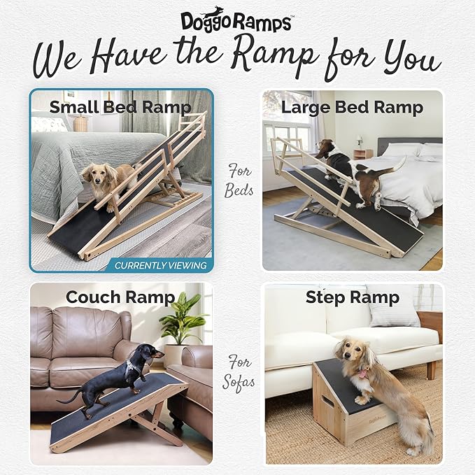 Dog Ramp for Bed, by DoggoRamps – Solid Hardwood Adjustable Dog Ramp for High Beds (up to 37" Tall) with Two-Tier Side Rails & Non-Slip Grip – Small Dog Bed Ramp up to 50lbs – 100% Made in N America
