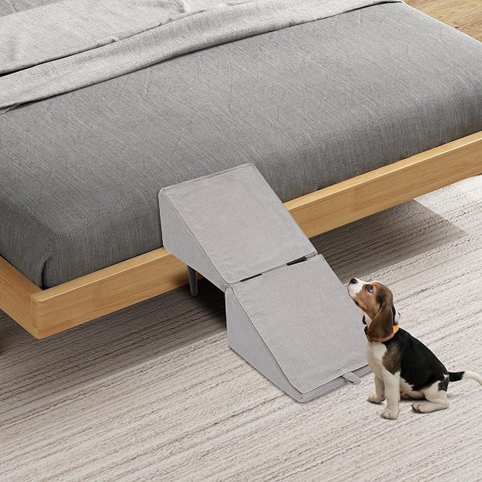 Split Ottoman Dog Ramp, 2-in-1 Foldable Lightweight Folding Pet Ramps Stairs, Dog Ramp for Bed and Couch, for Small Animal, Small Dog, Large Dog, Elderly Pet (Dark Grey, 11.8 * 11.8 * 7.8in)