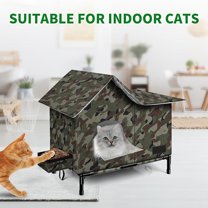 Heated Cat House,Removable Weatherproof Cat Houses for Outdoor Cats with Heating Pad (Camo, Medium)