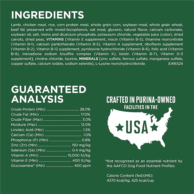 Purina One Small Breed Plus High-Protein Dog Food Lamb and Rice Formula Dry Dog Food - 7.4 lb. Bag
