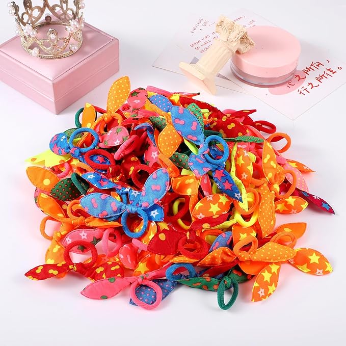 100 Pcs Puppy Dog Cute Rabbit Ear Hair Ties Hair Accessories Set Bowknot Dogs Hairs Bows with Elastic Bands for Small Dogs, Colorful Grooming Costume Accessories for Daily Use Holidays (Colorful Mix)