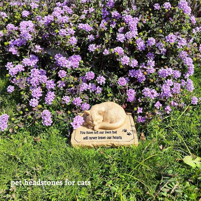 Cat Memorial Stones Grave Markers with A Sleeping Cat Statue on The Top - Cat Garden Stones Grave Stones Cemetery Markers Sympathy Cat Memorial Gifts Loss Gifts Outdoors, 8.5"x7"x3.5"