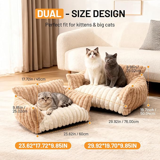Pet Sofa Bed Washable - Cozy Supportive Cat Couch for Small Indoor Cat - Fluffy Puppy Dog Bed with Breathable Fabric