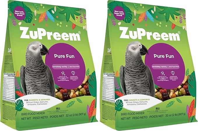 ZuPreem Pure Fun Bird Food, Parrot, Conure, Caique, African Grey and Pellet Blend for Medium Large Birds, Bird Food Mixer Topper, Enriching Variety (ML, 2 lbs) (Pack of 2)