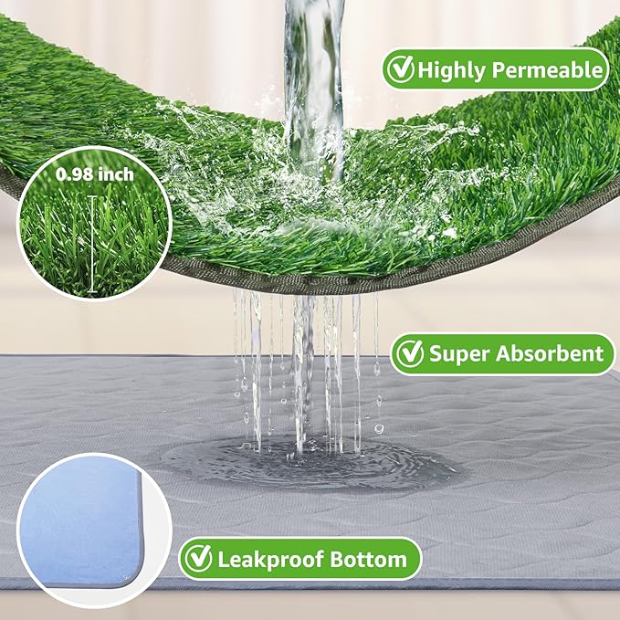 PICK FOR LIFE Dog Grass Mat with Pee Pad,Artificial Indoor Grass Potty Training Pads for Dogs Doggies Washable,Reusable Puppy Pads Leakproof on Outdoor Patio Balcony Apartment(24.5x39'')