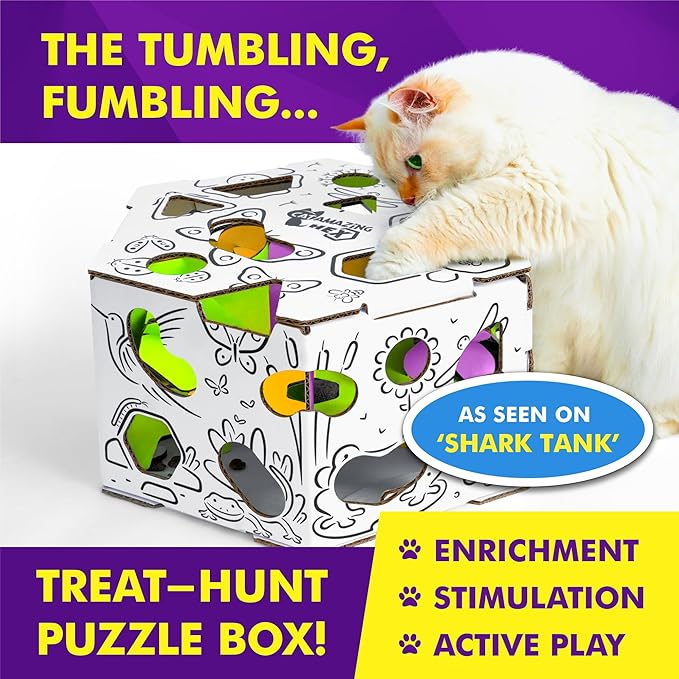Cat Amazing HEX – Interactive Cat Treat Puzzle Box & Puzzle Feeder – Treat Maze Box for Indoor Cats – Enrichment Food Dispenser Toy!