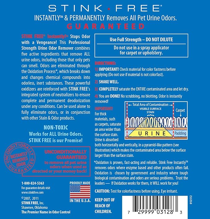 Instantly Urine Odor Remover & Eliminator for Cat Urine, Oxidizer Based Urine Cleaner for Carpets, Rugs, Mattress, etc. 128 Oz (1 Gallon)
