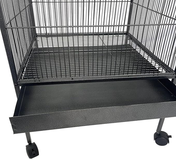 Steel Bird Cage with Rolling Stand, Plastic Feeder, PP Slide-Out Tray Large Flight Cage for Parrots, Parakeets, Cockatiels, Pigeons and Lovebirds Big Bird Cage Antique Gray As Shown