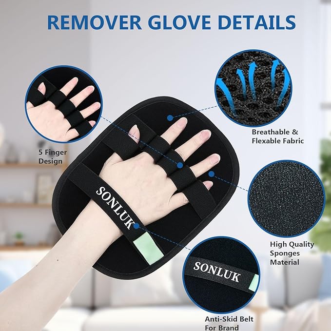 2PCS Pet Hair Removal Glove for Dogs&Cats,Upgraded 5-Finger Electrostatic Pet Hair Remover,Reusable Magic Brush Hair Remover Glove for Laundry,Carpets,Sofa Gaps and Car Seats(Black)