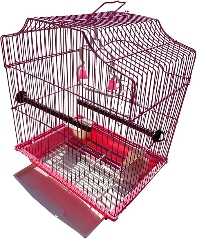 Pink 14-Inch Small Wire Bird Cage – Perfect for Budgies, Finches, Canaries, Lovebirds, Parakeets, and Small Parrots