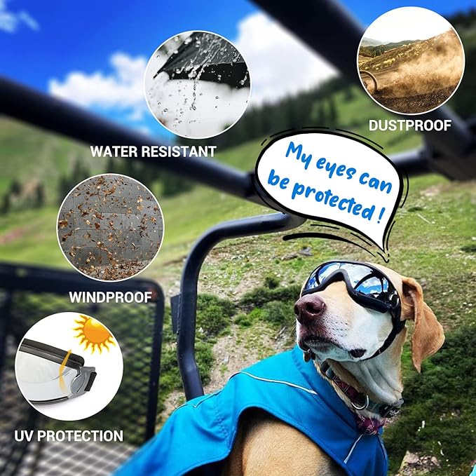 LESYPET Dog Goggles Medium Large Breed, UV Wind Dust Protection Medium Dog Sunglasses Eye Protection, Eye Wear Pet Glasses with Adjustable Strap for Outdoor Riding, Black