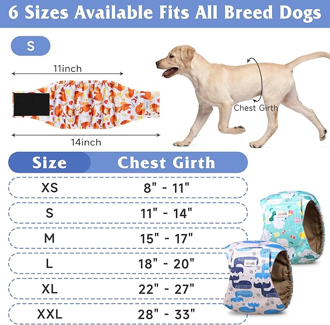 5 Pack Dog Diapers Male Reusable, Premium Belly Bands for Dogs, High Absorbing Male Dog Pee Wraps for Doggie in Incontinence or Excitable Urination,Squirrel XL