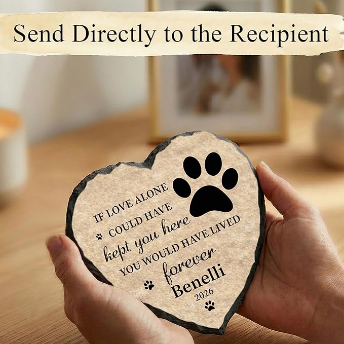Dog Grave Markers Outdoor Stone, Personalized Pet Loss Gifts Cat Dog Memorial Garden Stone (S-007)