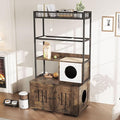 Cat Litter Box Enclosures with Storage Rack, Enclosed Litter Box Furniture, Hammock, Sisal Balls and Cat Scratching Mat