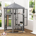 Catio Outdoor Cat Enclosure, Indoor Cat Enclosure with Window Access, Wooden Outdoor Cat Catio with Waterproof Cover, Cat House & Platform for Multiple Cats, Grey