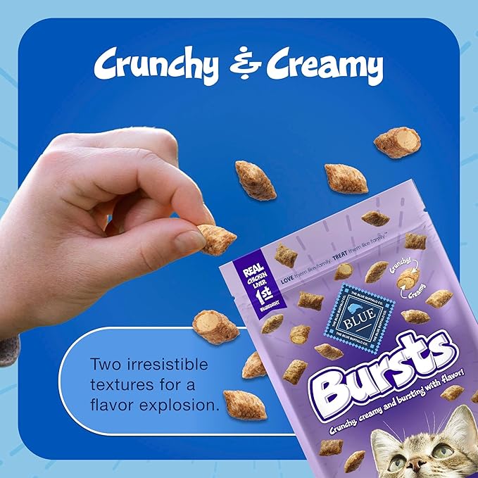 Blue Buffalo Bursts Crunchy & Creamy Cat Treats, Great for Training, Delish Liver & Beef, 12-oz. Tub