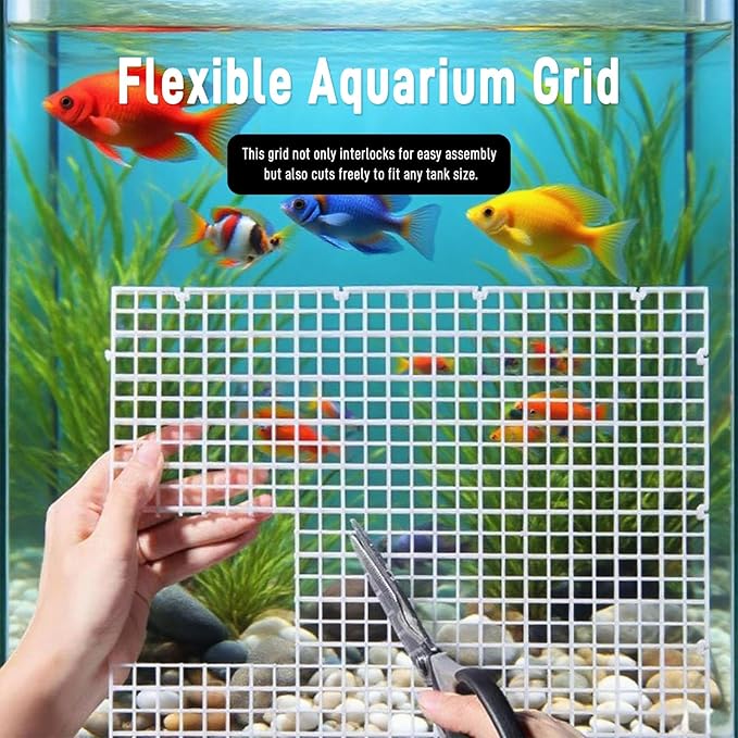 Adjustable Plastic Grid Panel for Fish Tank Divider, 11.8x11.8 Inch, 8pacs - Interlocking Design for Aquarium Separation, Reptile Basking and Plant Support(White)