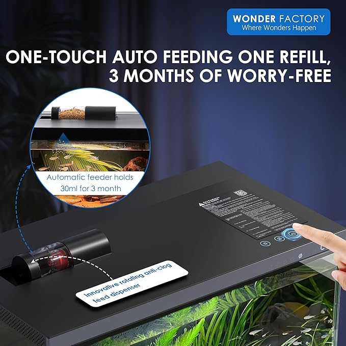 Wonderfactory Smart Aquarium Fish Tank 5 Gallon Starter kit, Self Cleaning System Efficiency Filter 7 Color LED Lights Automatic Feeder Temperature Display Monitor HD Glass, Smart Control with Apps