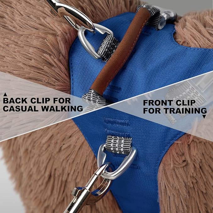 No Pull Dog Harness – Adjustable Reflective Nylon Vest for Small Medium Large Dogs, Escape Proof Training Harness with Leather Control Handle, Lightweight Aluminum Hardware (Royal Blue, L)