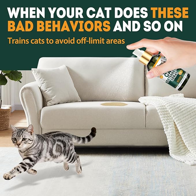 Cat Deterrent Spray, Natural Safe Cat Repellent Indoor and Outdoor, Cat Spray Deterrent for Urine Marking, Cat Scratch Deterrent Training Aid for Furniture Sofas Rugs, Anti Scratch for Cats, 5.07 oz