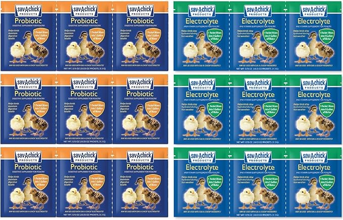 18 Piece Bundle - 9 Packets of Sav-A-Chick Electrolyte and Vitamin Plus 9 Packets of Sav-A-Chick Probiotic