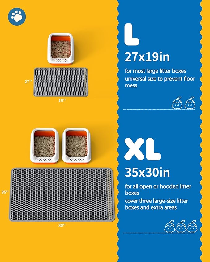 35" x 30" Cat Litter Mats (2-Pack) - Ultra-Large Litter Box Mats with Double Layers, Urine-Proof and Non-Slip Litter Trapping Mats, Easy to Clean Kitty Litter Mats for Floor, Scatter Control, Grey