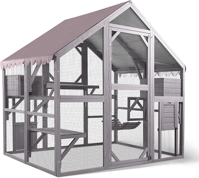 Aivituvin Catio Large Walk in Outdoor Cat Enclosure with Removable Back Door for Window and Pet Door Connection 55" D