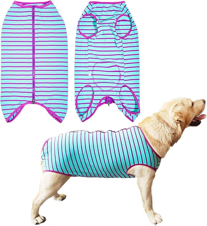 Dog’s Recovery Suit Post Surgery Shirt for Female Male Dog, E-Collar Alternative Wound Protective Clothes (Purple stripe-2xl)
