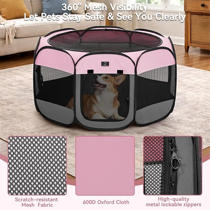 Portable Indoor Dog Playpen for Small Dogs & Puppies by A 4 Pet – 40.55" Pop-Up Soft Puppy Playpens with Bowl, Waterproof Floor, Calm Safe Space for Home, Travel & Daily Use